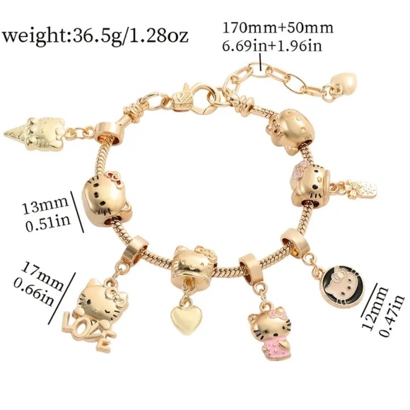 NWT! Sanrio Hello Kitty Golden Tone Charm Bracelet European Style Bracel… - Picture 4 of 4